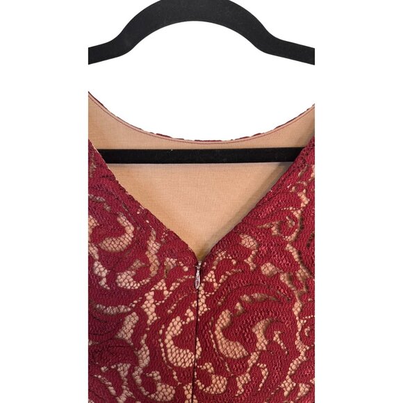 2/$30 Slate & Willow Size 4 Burgundy Lace Top Fit & Flare Mini Dress - Picture 7 of 16